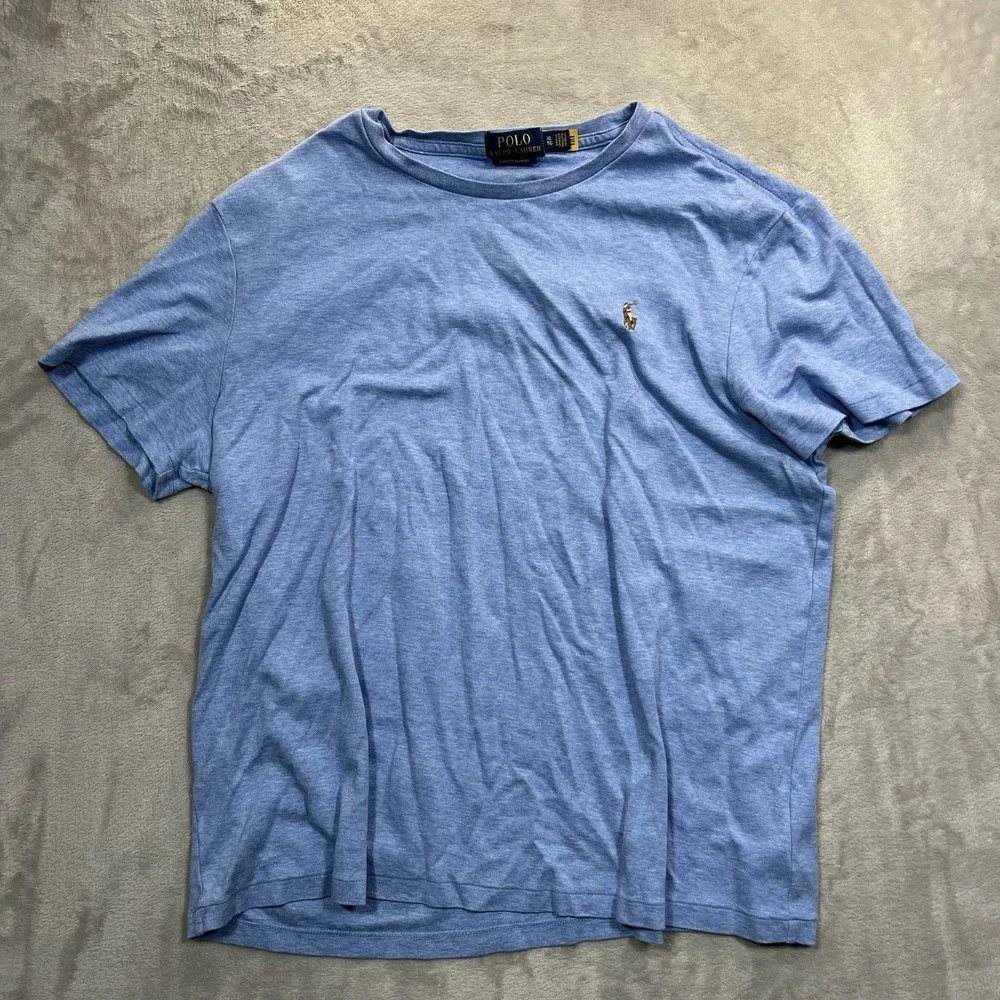 Polo Ralph Lauren Shirt Mens XL Lot Of 2 Beige Blue Custom Slim Fit Short Sleeve